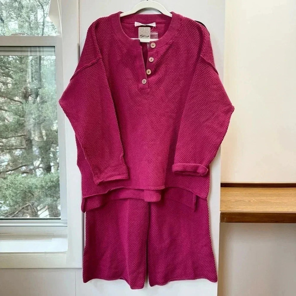 New Free People Hailee Sweater Set Two Piece in Ivory Heather Raspberry Pink - Picture 4 of 13